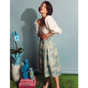 Buru Party Textured Metallic Pull-On Pocketed A-Line Midi Skirt Aqua/Gold